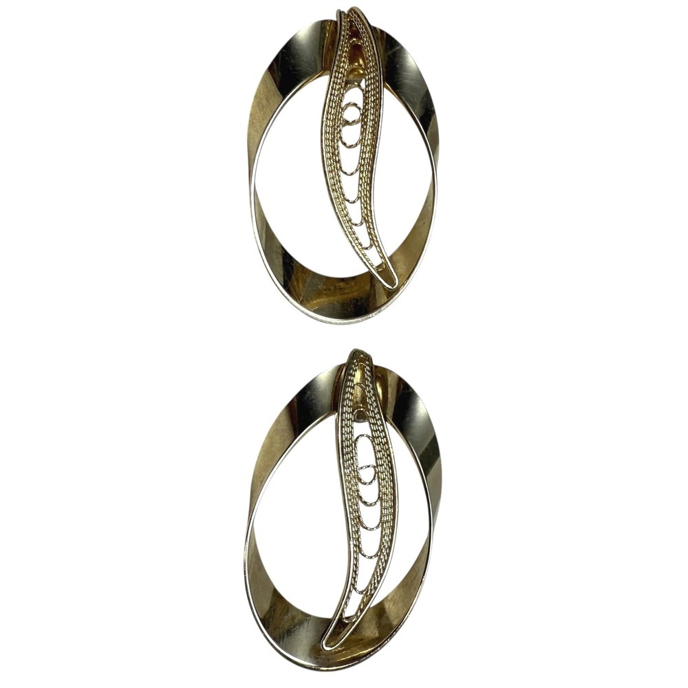 VTG Oval Chunky Gold Tone Pierced Earrings Statement Fashion Jewelry Style 1.5"